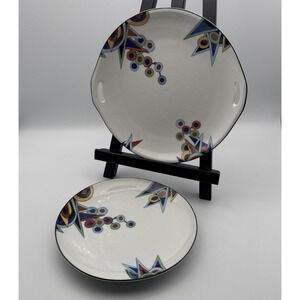 Abstract White Multicolor Triangles Circles Plates Black Rim Germany